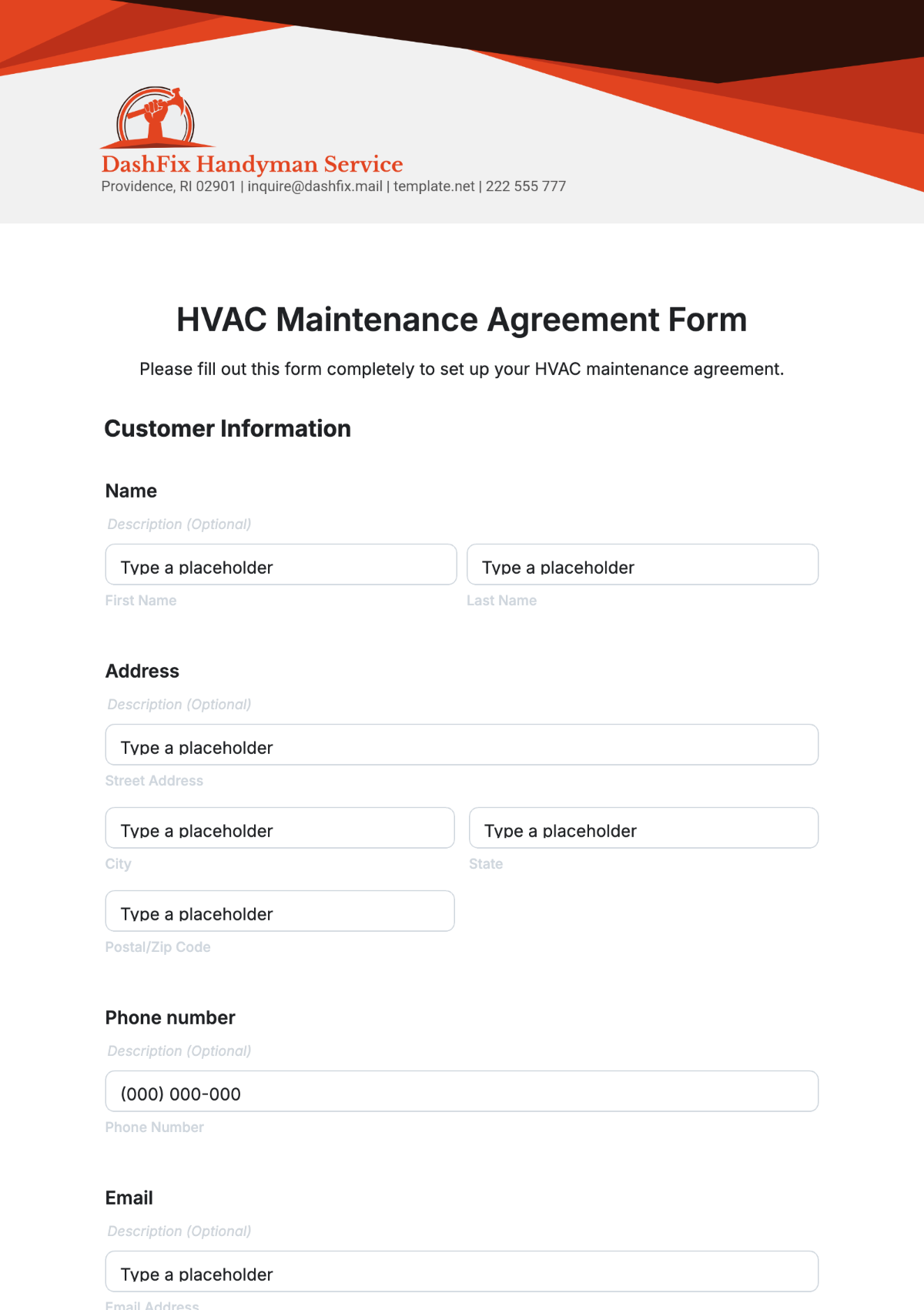 Free HVAC Agreement Templates Editable And Printable