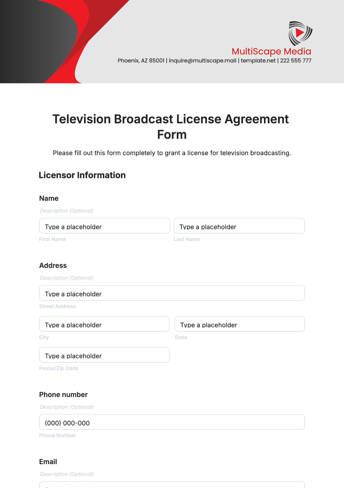 Television Broadcast License Agreement Form Template - Edit Online & Download