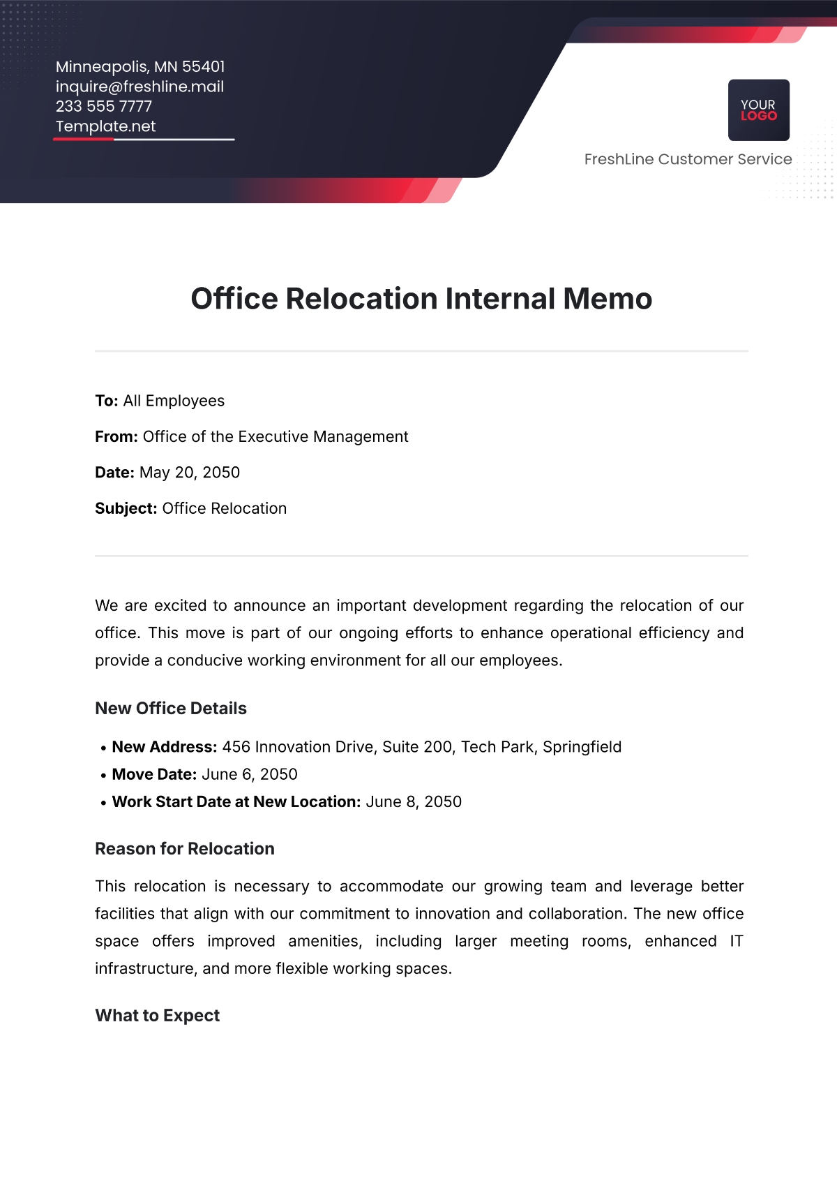 Office Relocation Internal Memo Template - Edit Online & Download