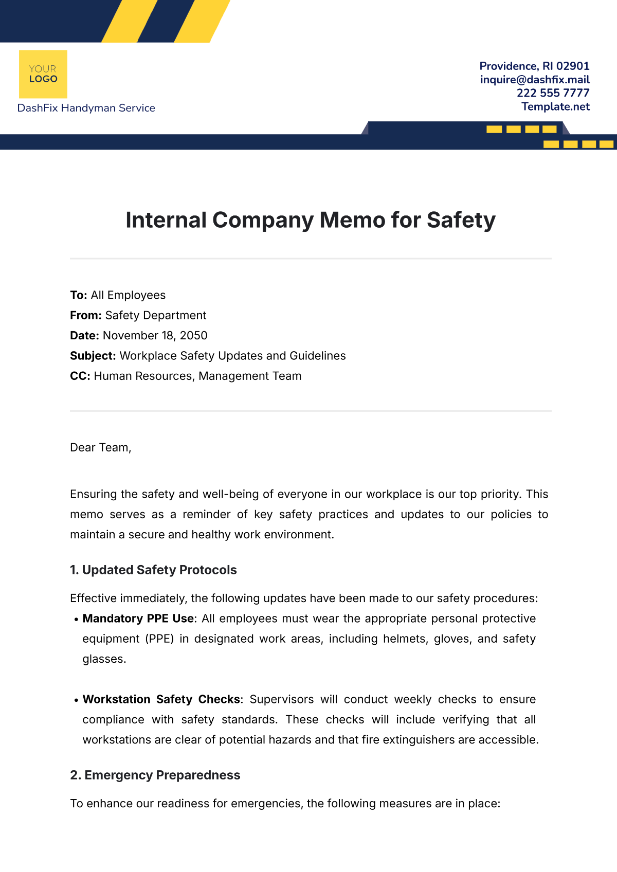 Internal Company Memo for Safety Template - Edit Online & Download