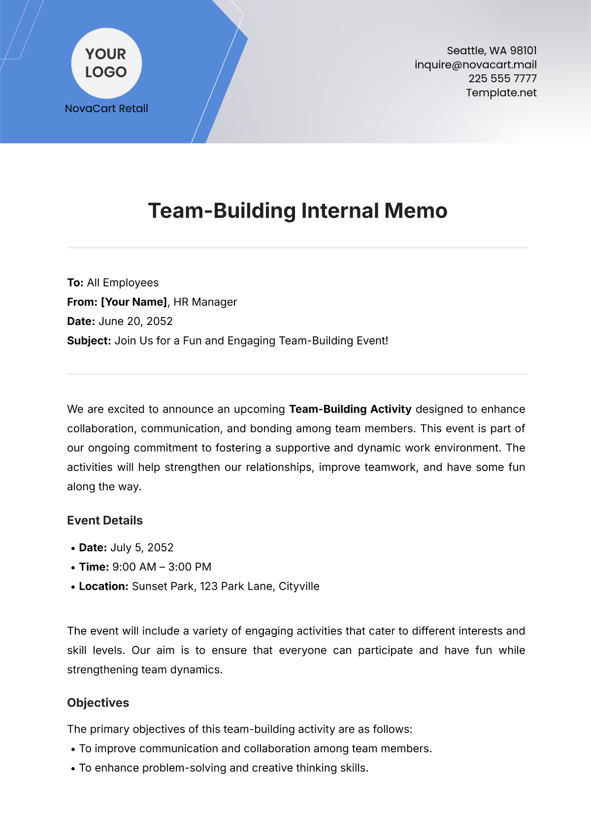 Team-Building Internal Memo Template - Edit Online & Download