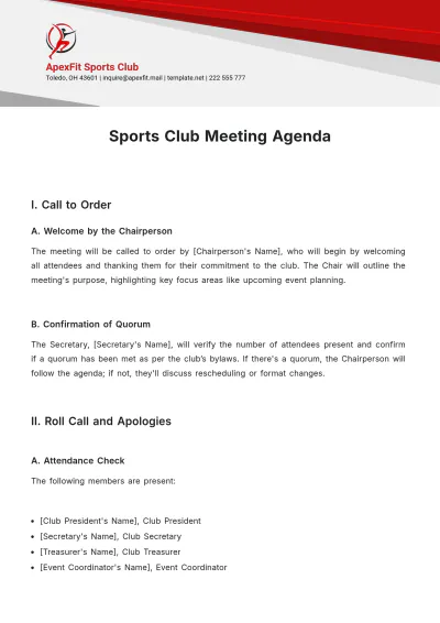 Free Sports Club Meeting Agenda Template to Edit Online