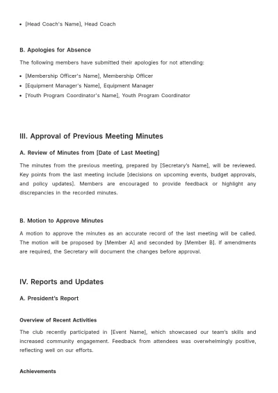Free Sports Club Meeting Agenda Template to Edit Online