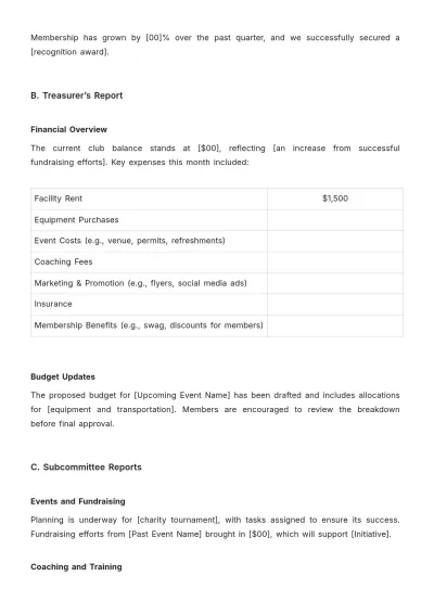 Free Sports Club Meeting Agenda Template to Edit Online
