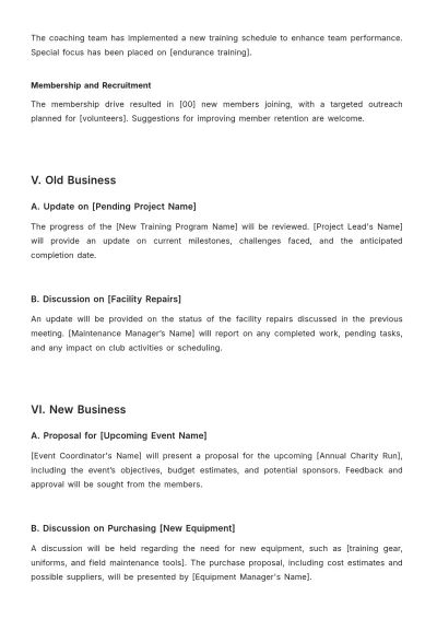 Free Sports Club Meeting Agenda Template to Edit Online