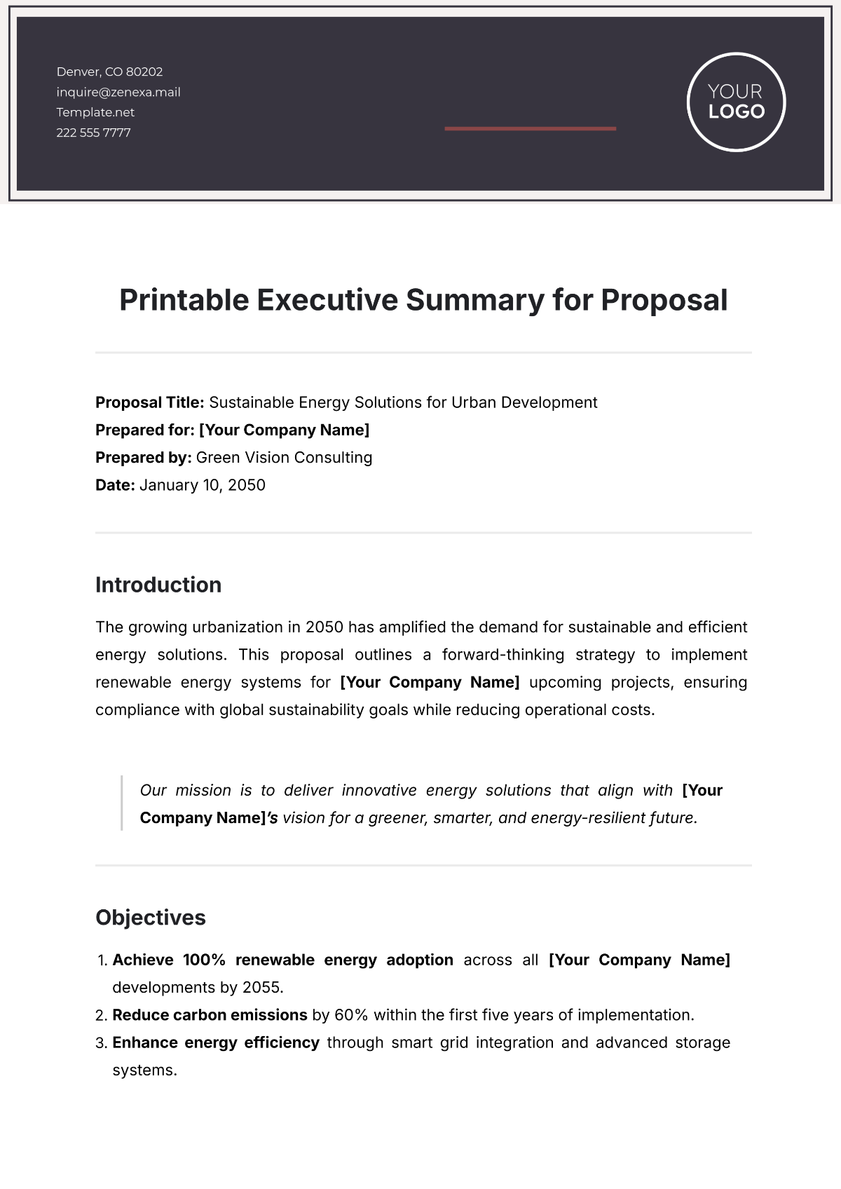 Printable Executive Summary for Proposal Template - Edit Online & Download