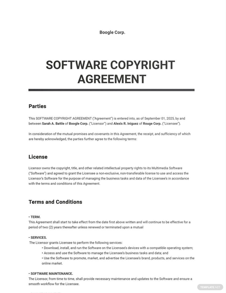 Software Copyright Agreement Template