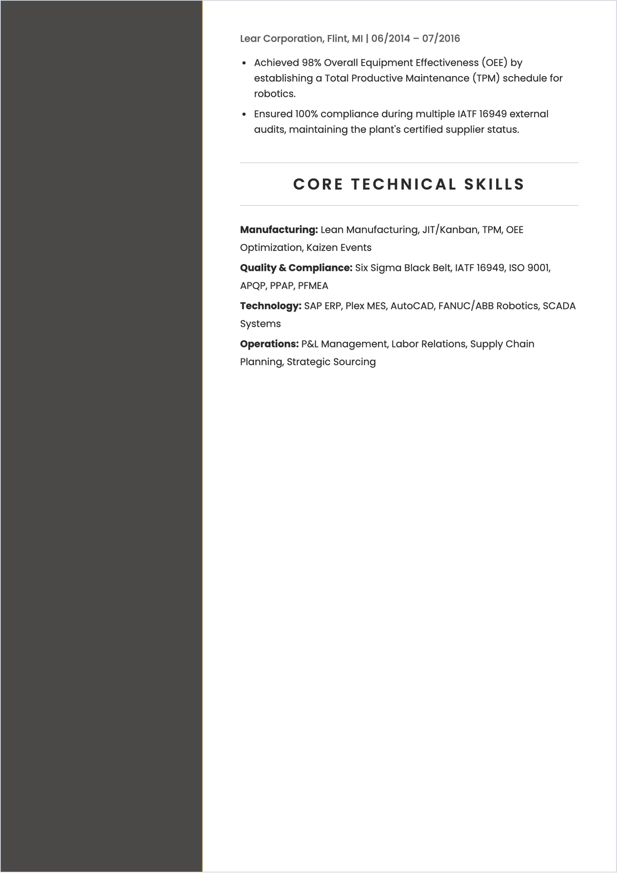 Free Manufacturing ATS Resume Template, AI Resume Builder