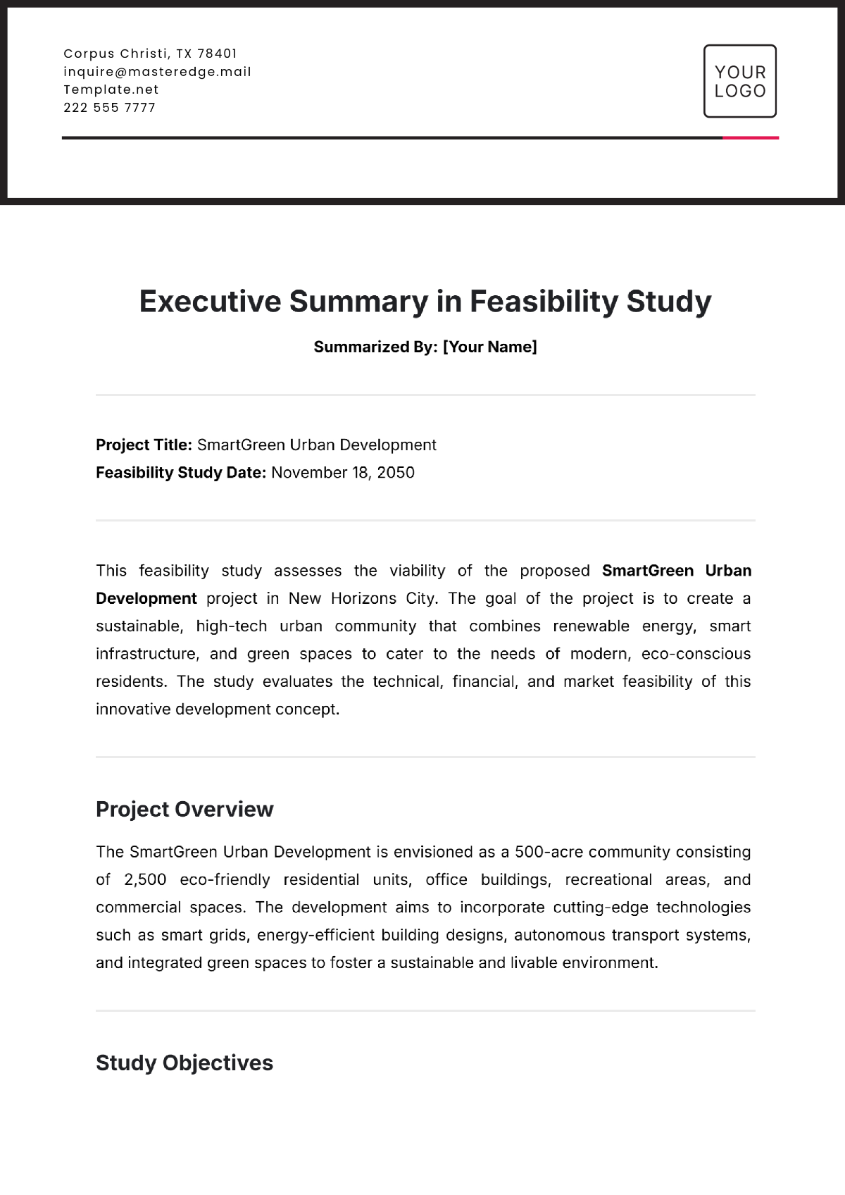 Executive Summary in Feasibility Study Template - Edit Online & Download