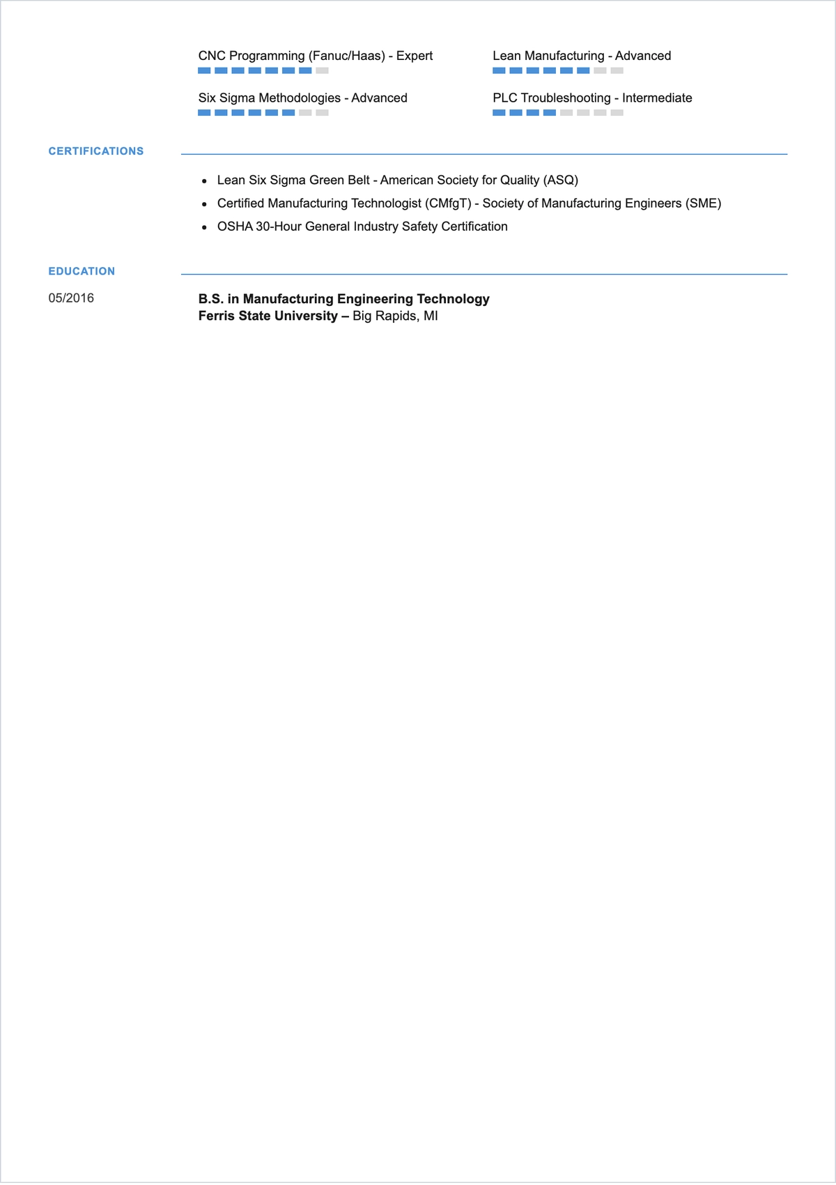 Free Manufacturing Specialist ATS Resume Template, AI Resume Builder