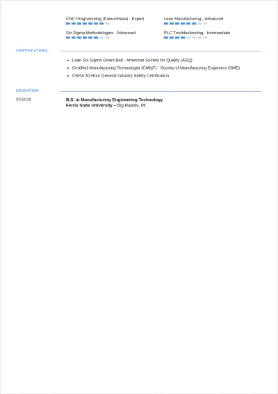 Free Manufacturing Specialist ATS Resume Template, AI Resume Builder