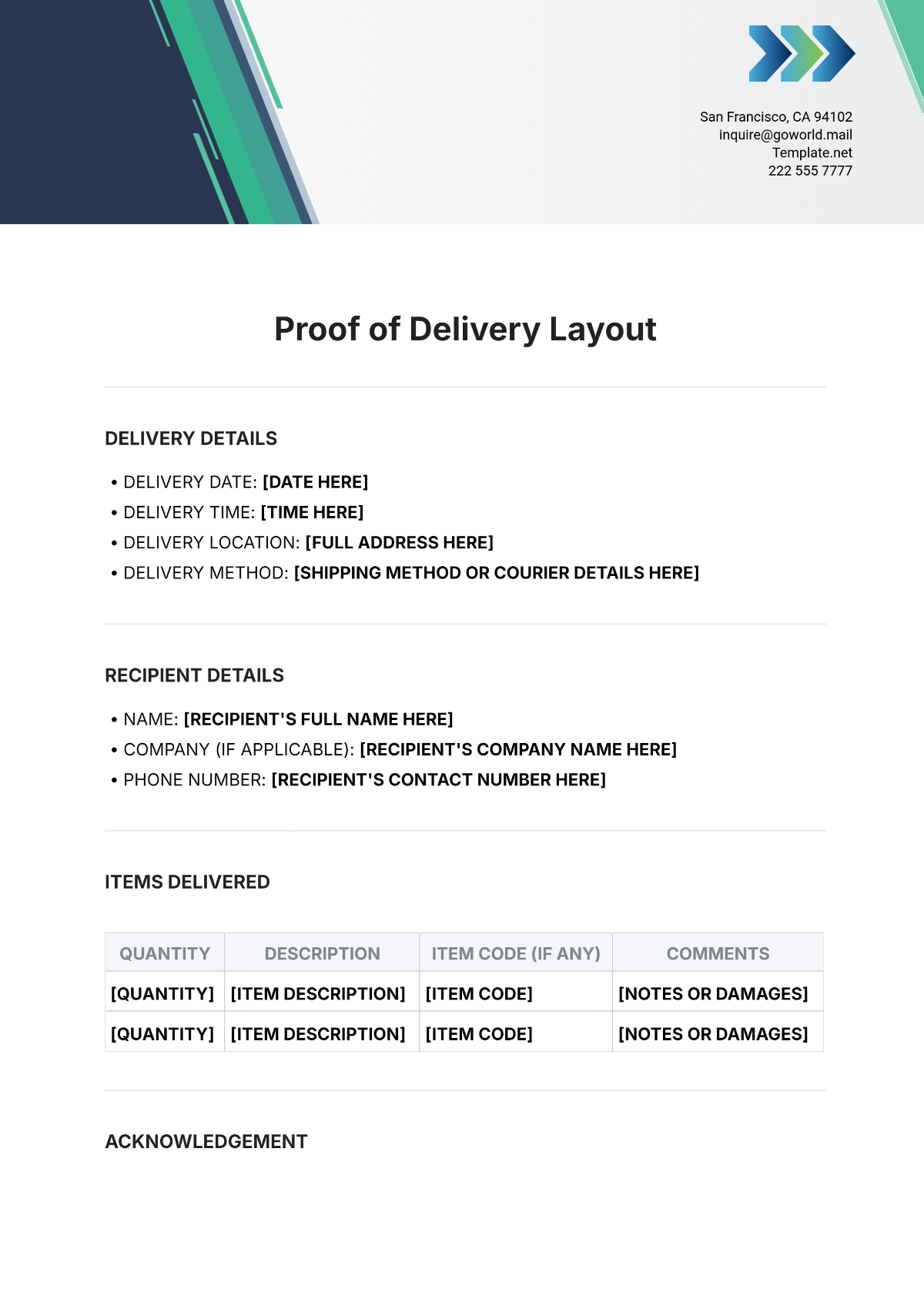 Proof of Delivery Layout Template - Edit Online & Download