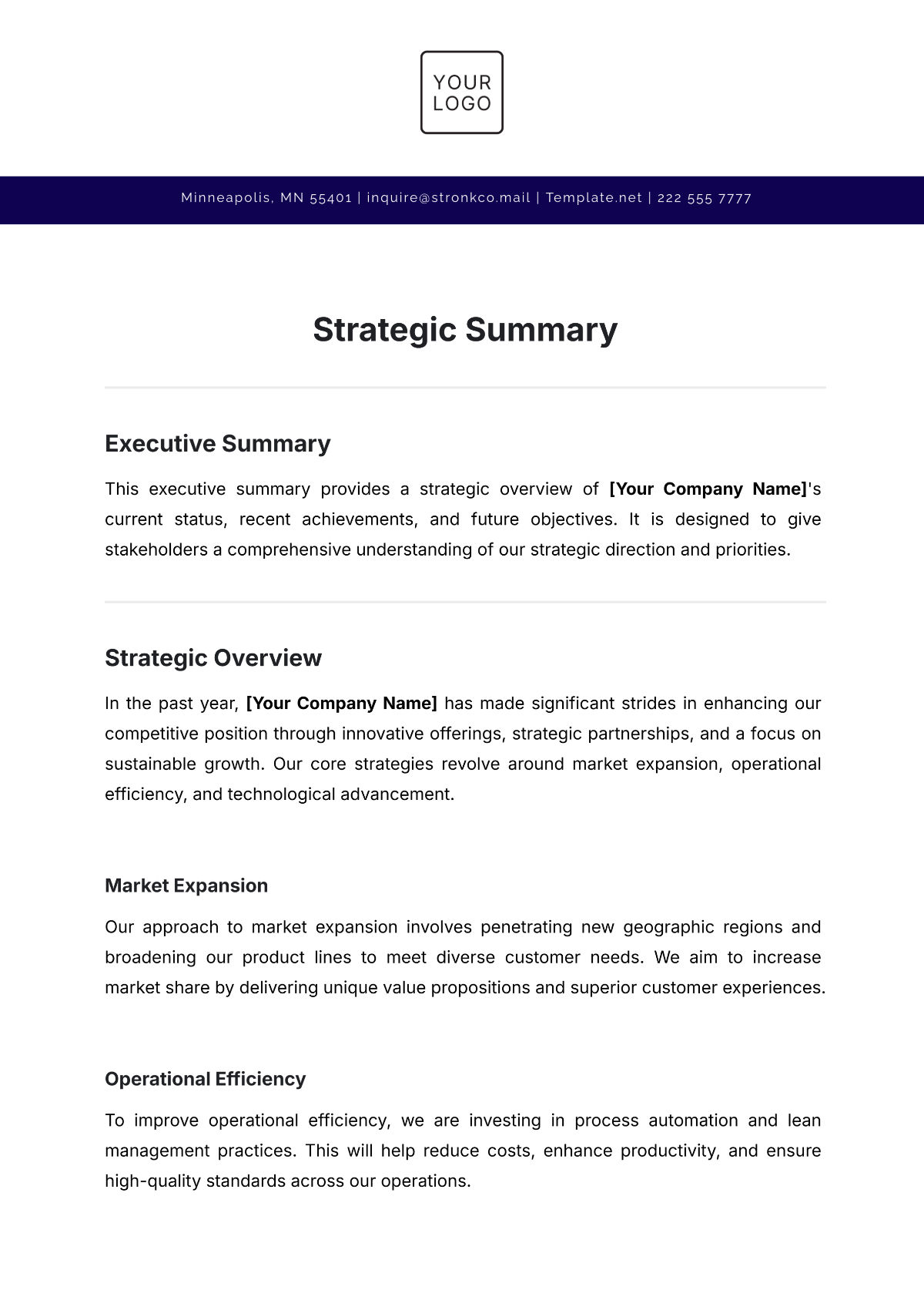 Strategic Summary Template - Edit Online & Download