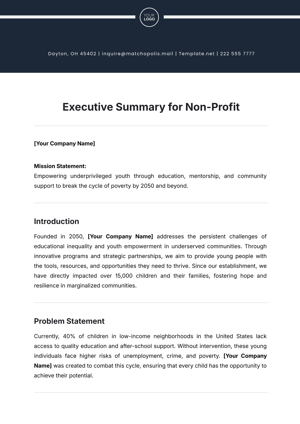 Executive Summary for Non-Profit Template - Edit Online & Download