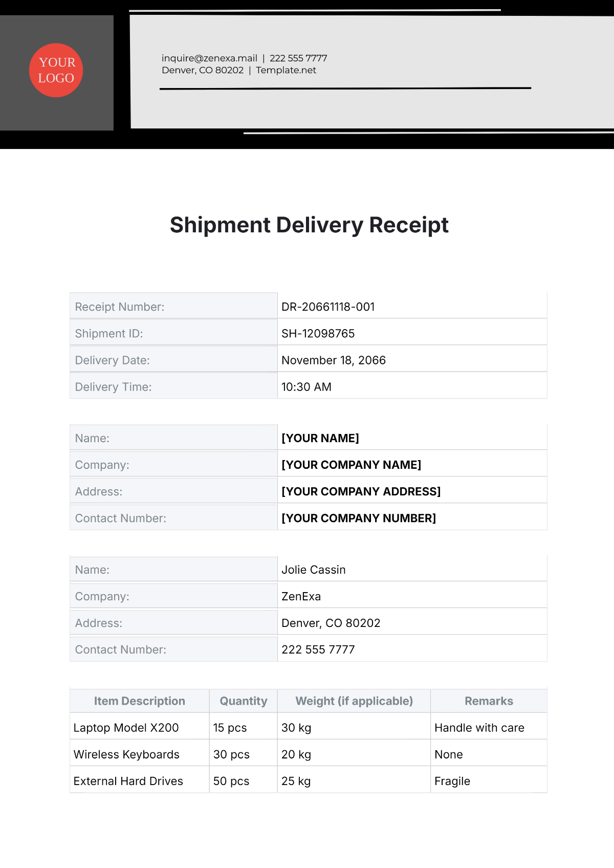 Shipment Delivery Receipt Template - Edit Online & Download