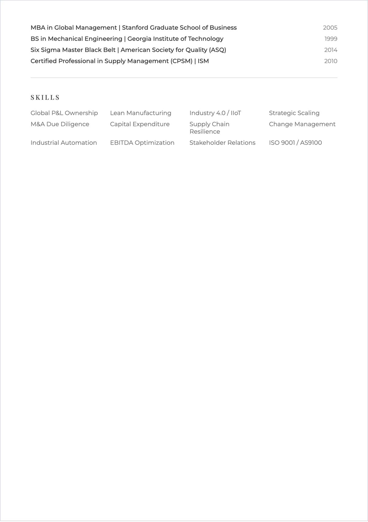 Free CEO Manufacturing ATS Resume Template, AI Resume Builder