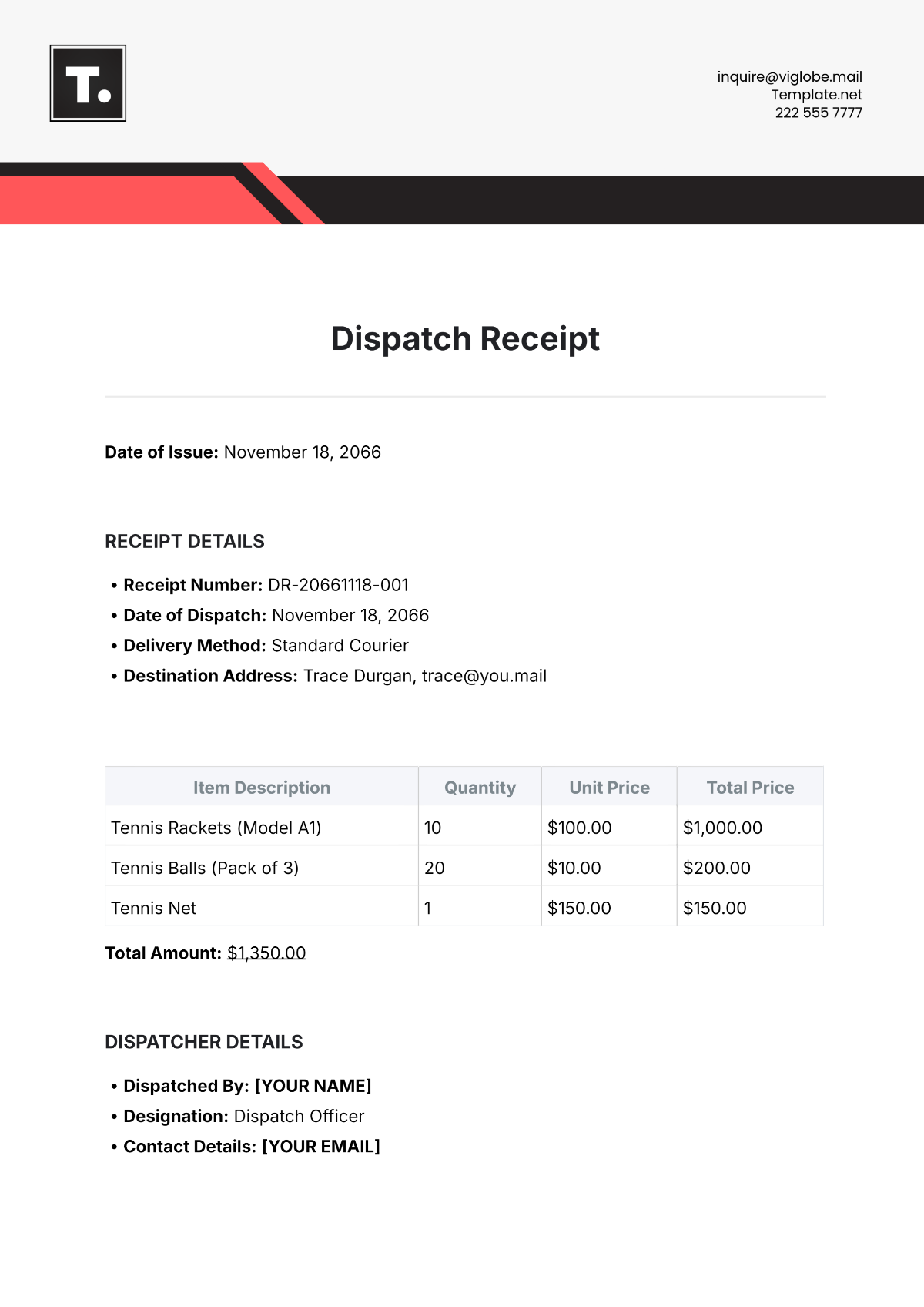 Dispatch Receipt Template - Edit Online & Download