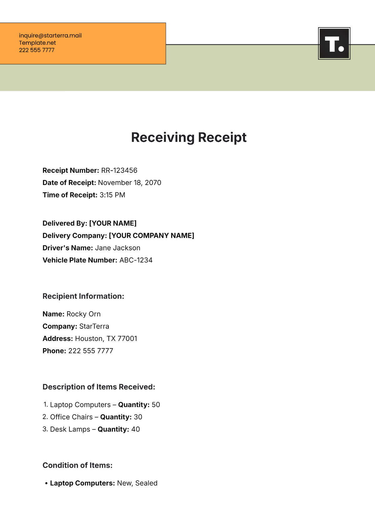 Receiving Receipt Template - Edit Online & Download