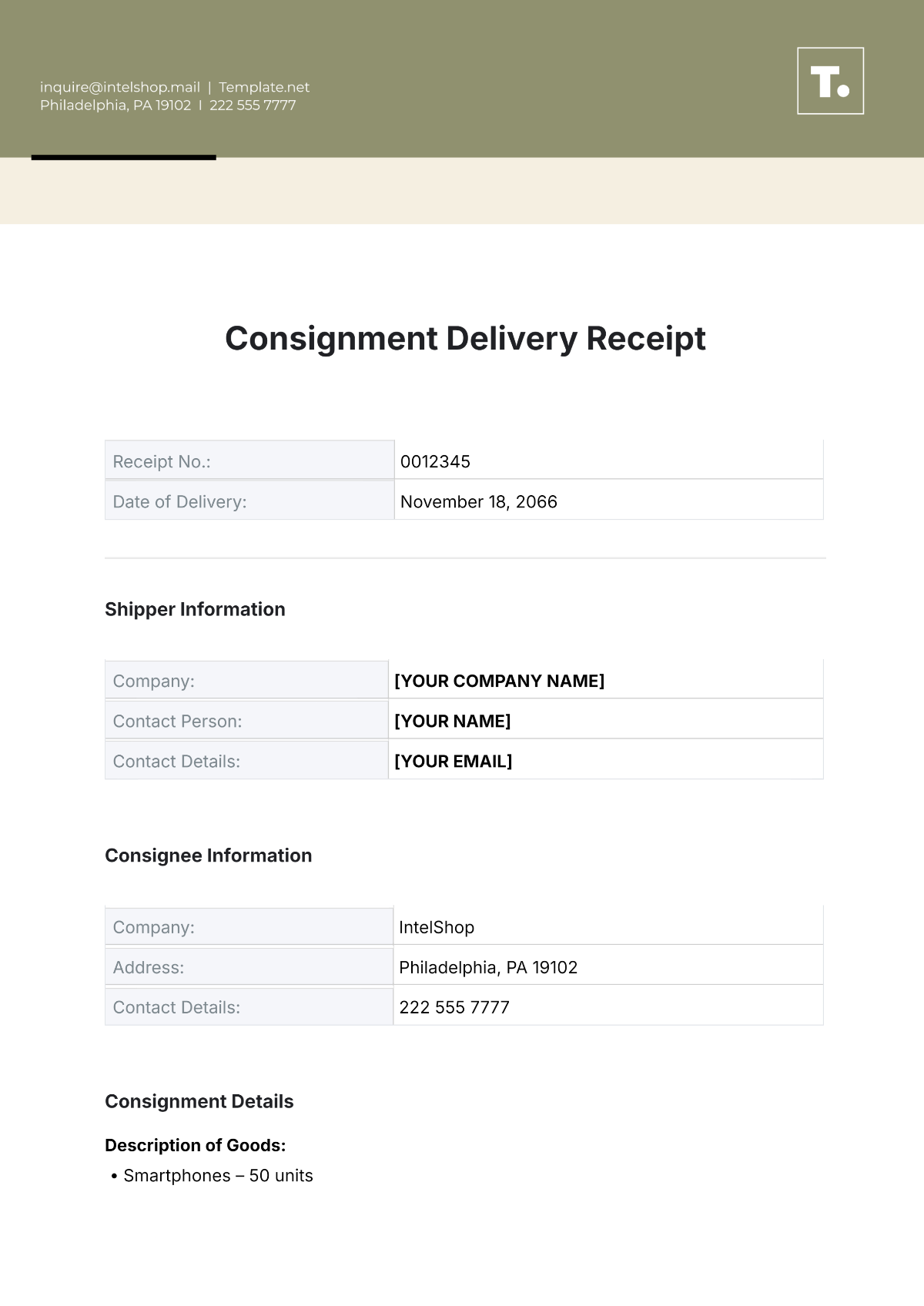 Consignment Delivery Receipt Template - Edit Online & Download