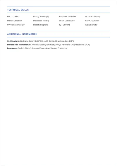 Free QC Manufacturing ATS Resume Template, AI Resume Builder