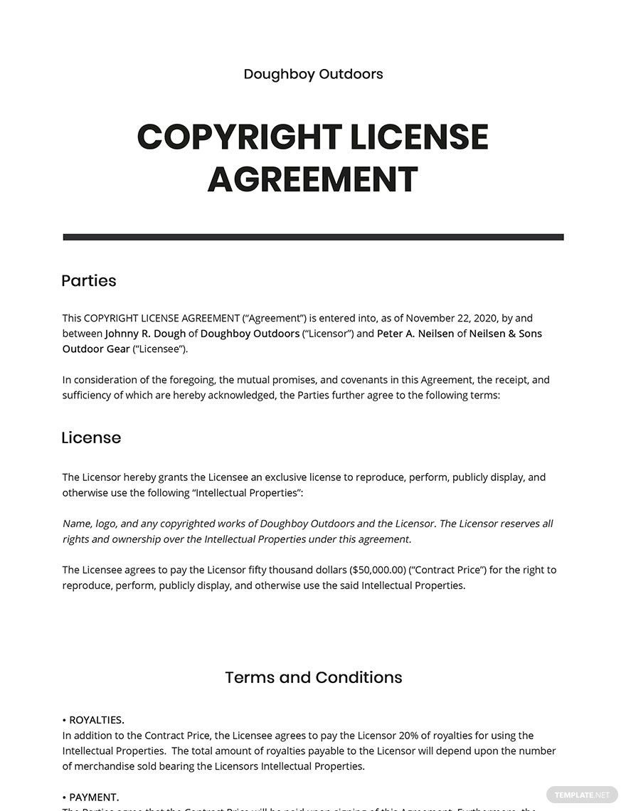 Copyright License Agreement Template Google Docs Word Apple Pages