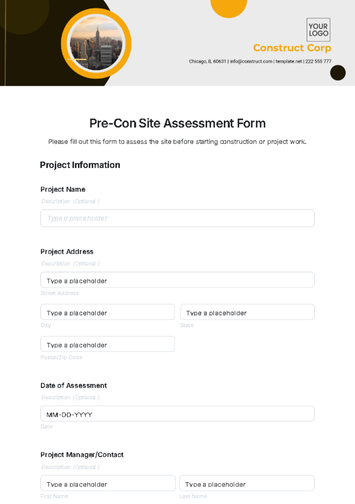 Pre-Con Site Assessment Form Template - Edit Online & Download