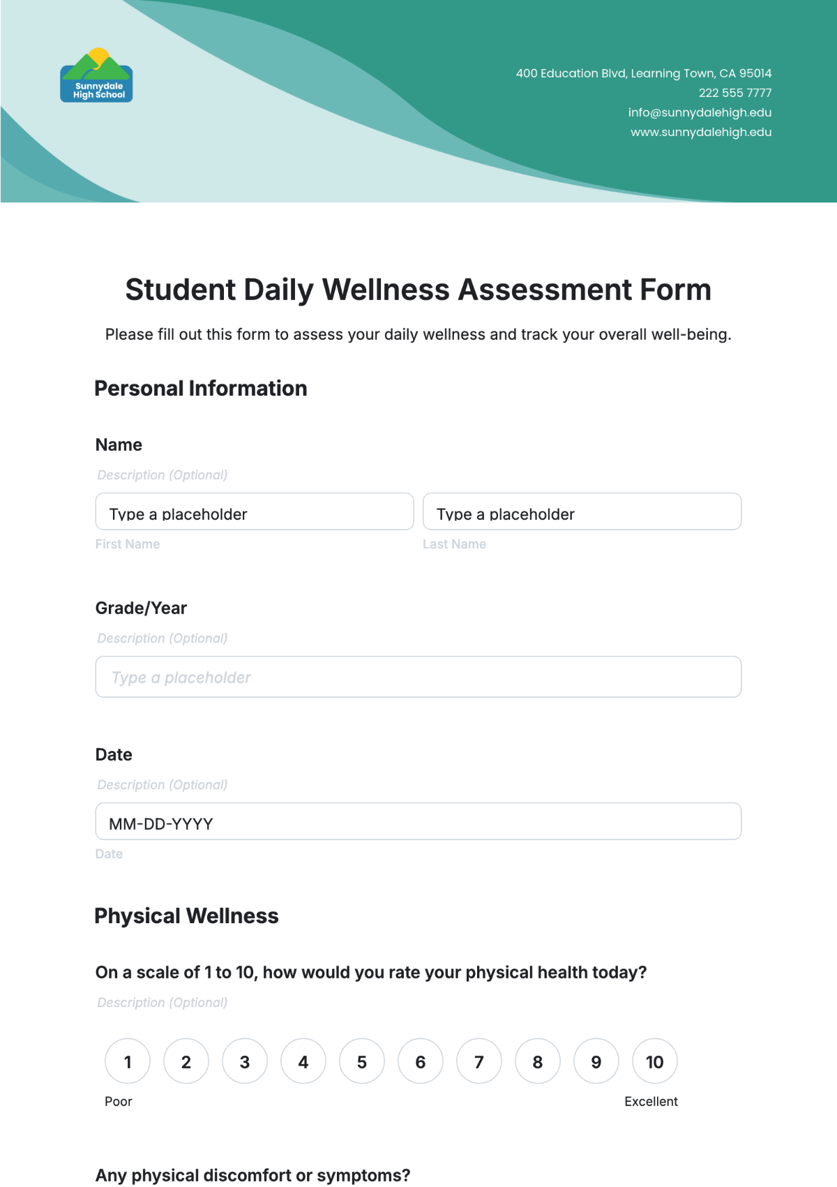 Student Daily Wellness Assessment Form Template - Edit Online & Download