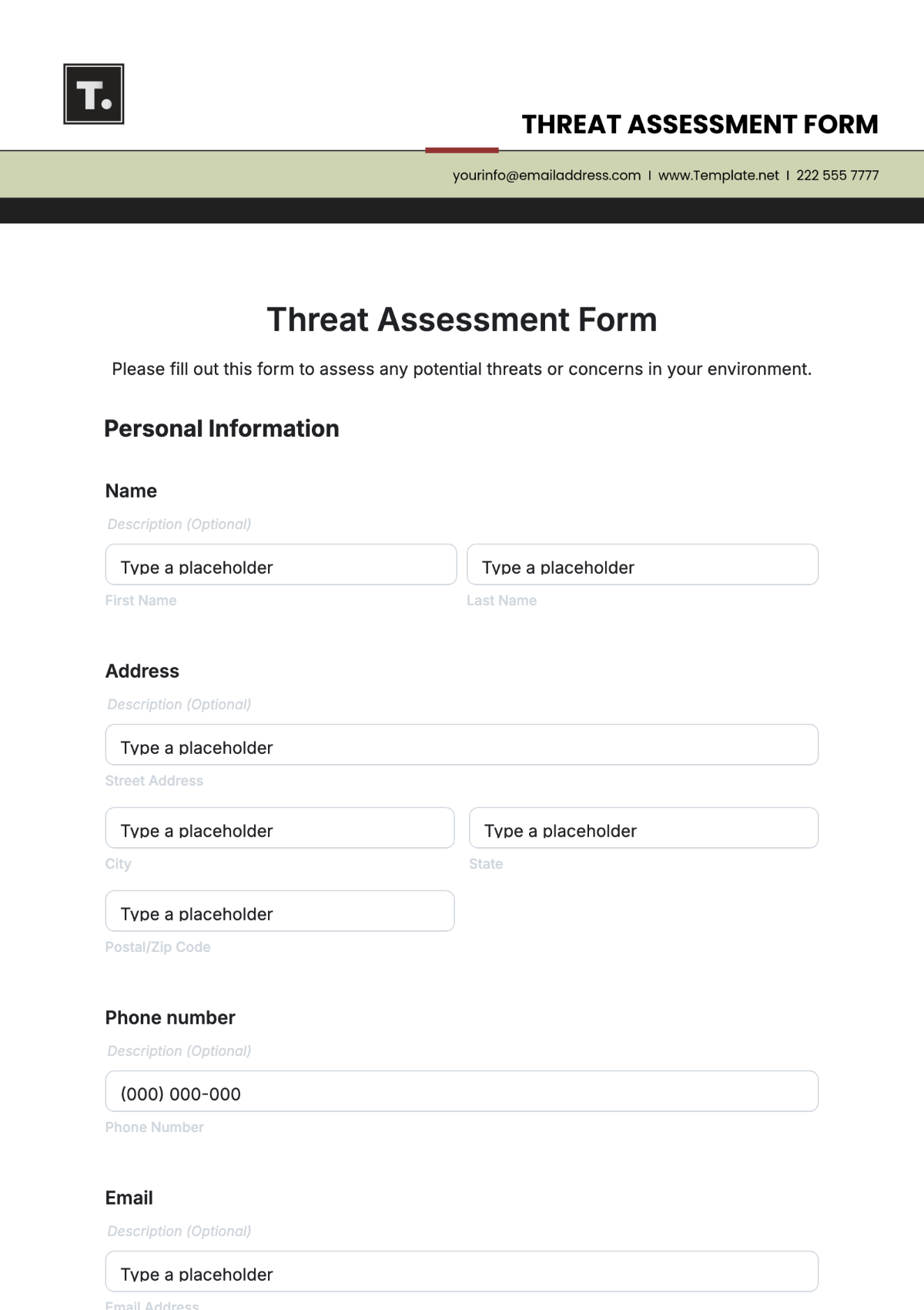 Threat Assessment Form Template - Edit Online & Download