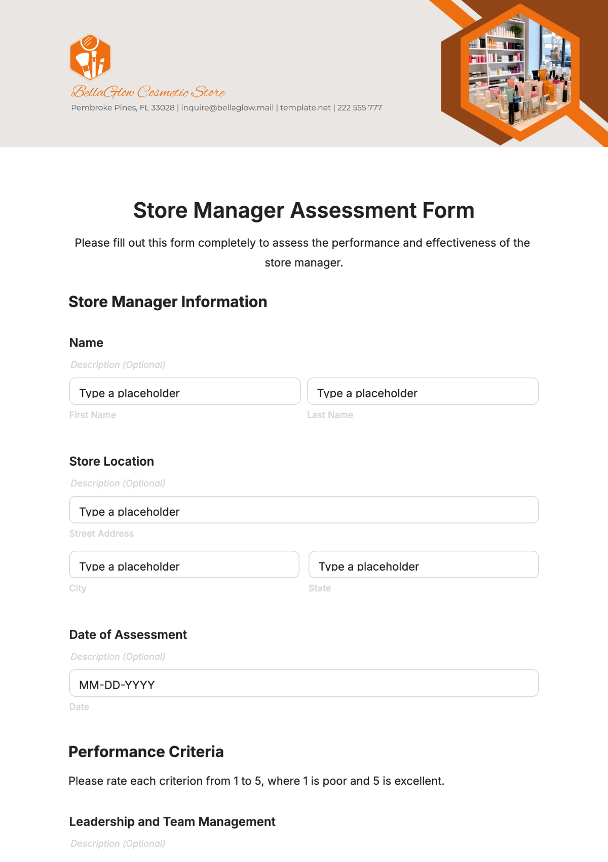 Store Manager Assessment Form Template - Edit Online & Download