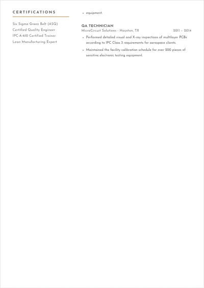 Free QA Manufacturing ATS Resume Template, AI Resume Builder