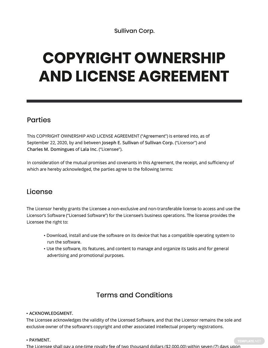 Copyright Ownership and License Agreement Template