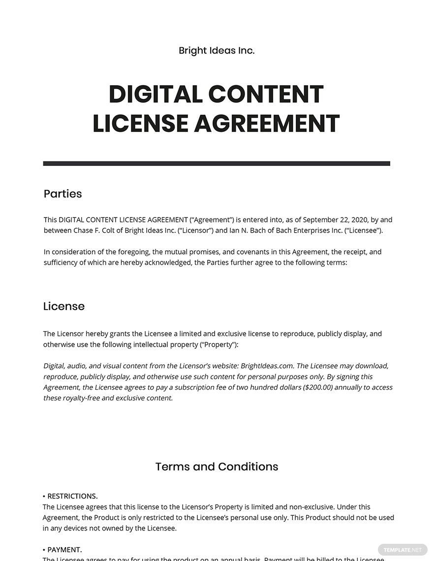 Digital Content License Agreement Template