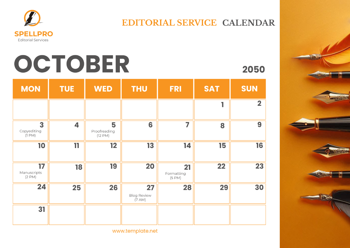 Free Editorial Service Calendar Template - Edit Online & Download