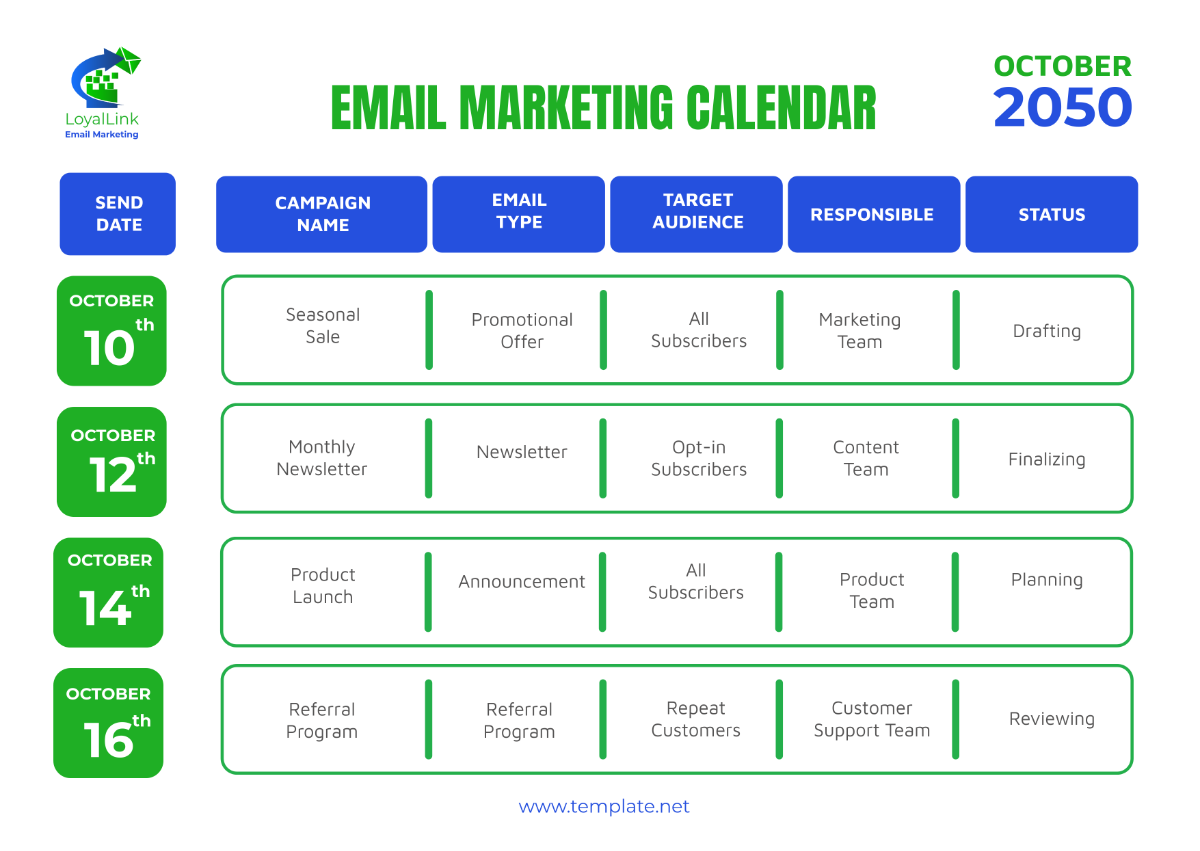 Email Marketing Calendar Template - Edit Online & Download