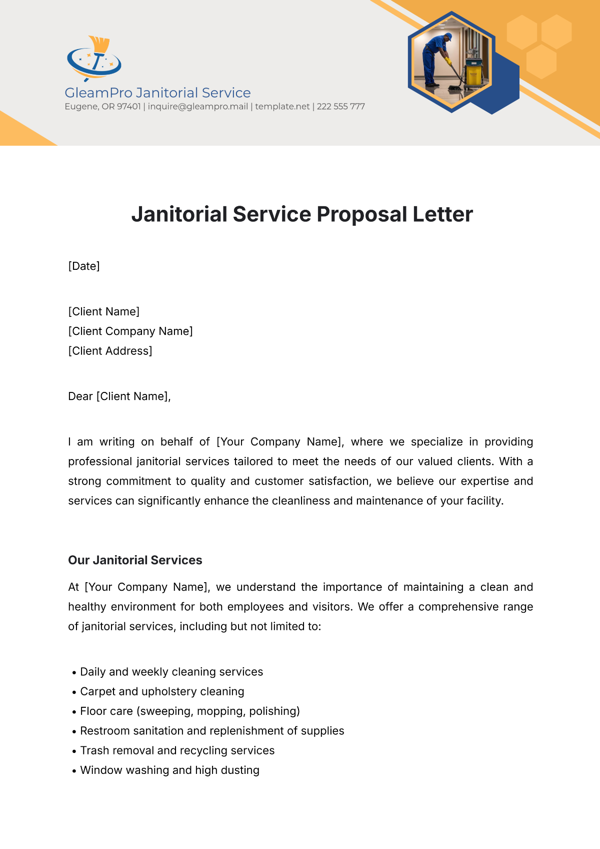 Janitorial Service Proposal Letter Template