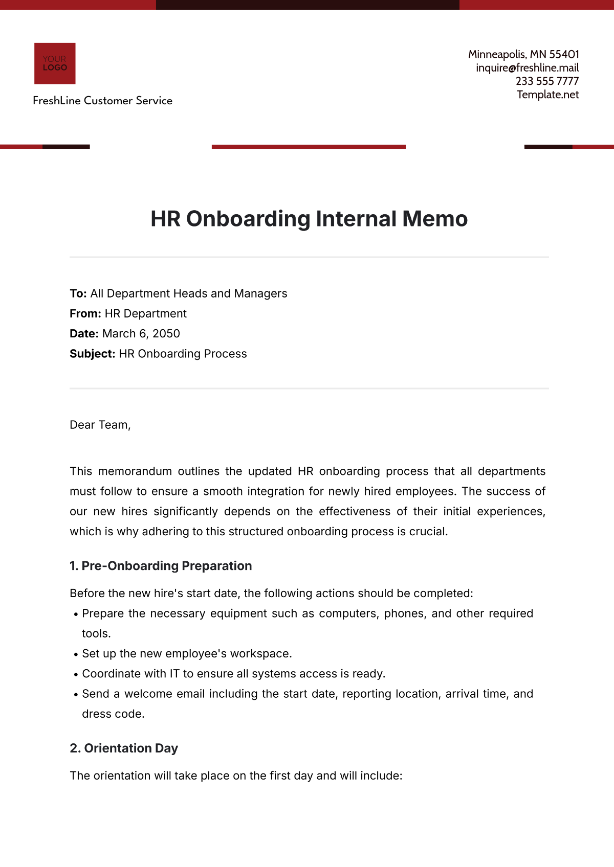 HR Onboarding Internal Memo Template - Edit Online & Download