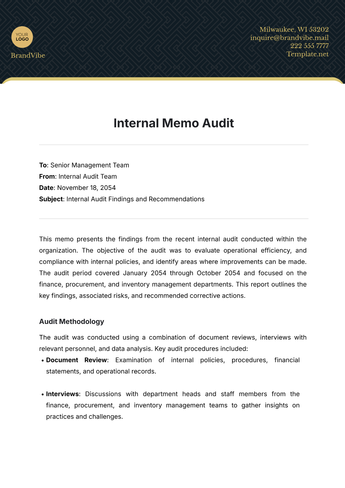 Internal Memo Audit Template - Edit Online & Download