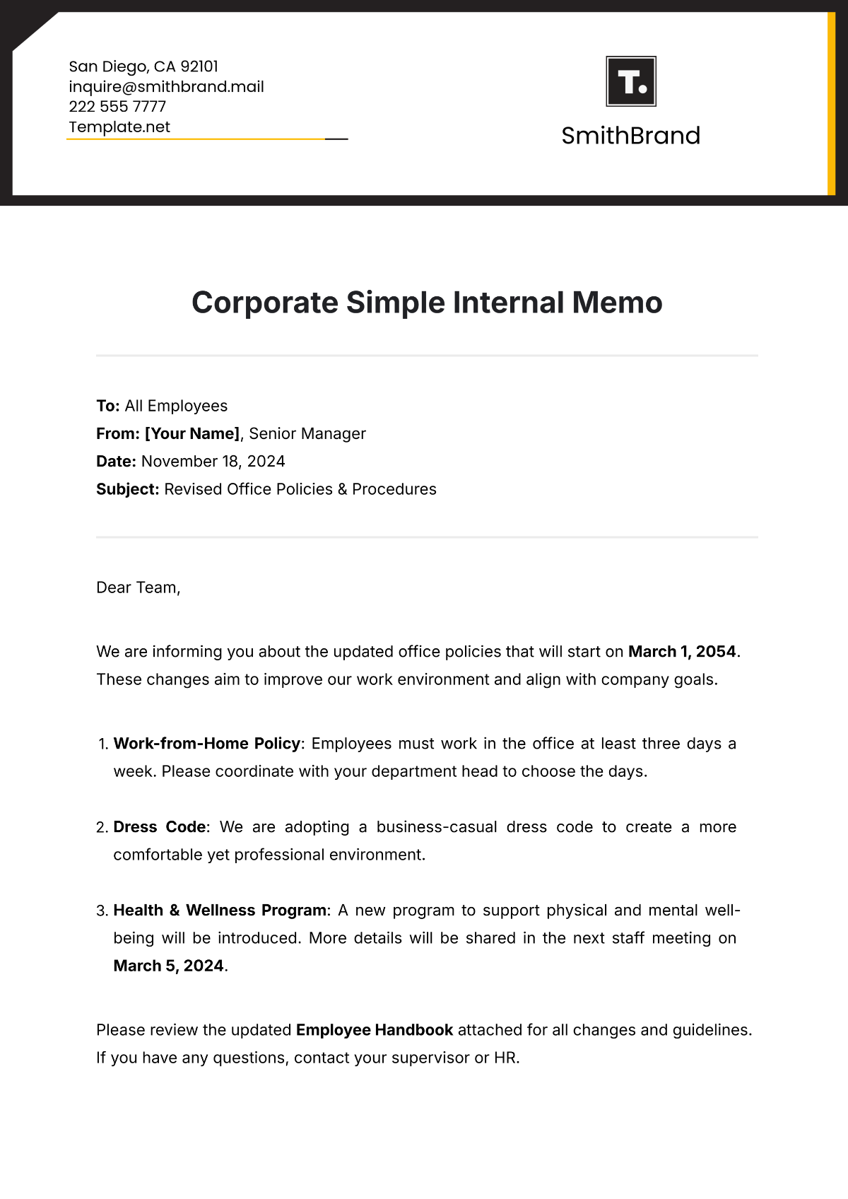 Corporate Simple Internal Memo Template - Edit Online & Download