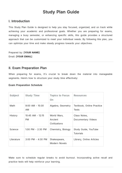 Free Study Plan Guide Template to Edit Online
