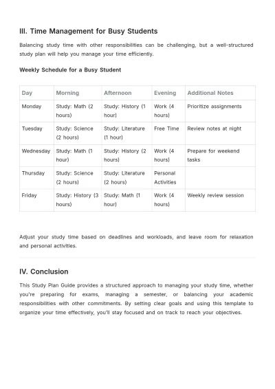 Free Study Plan Guide Template to Edit Online