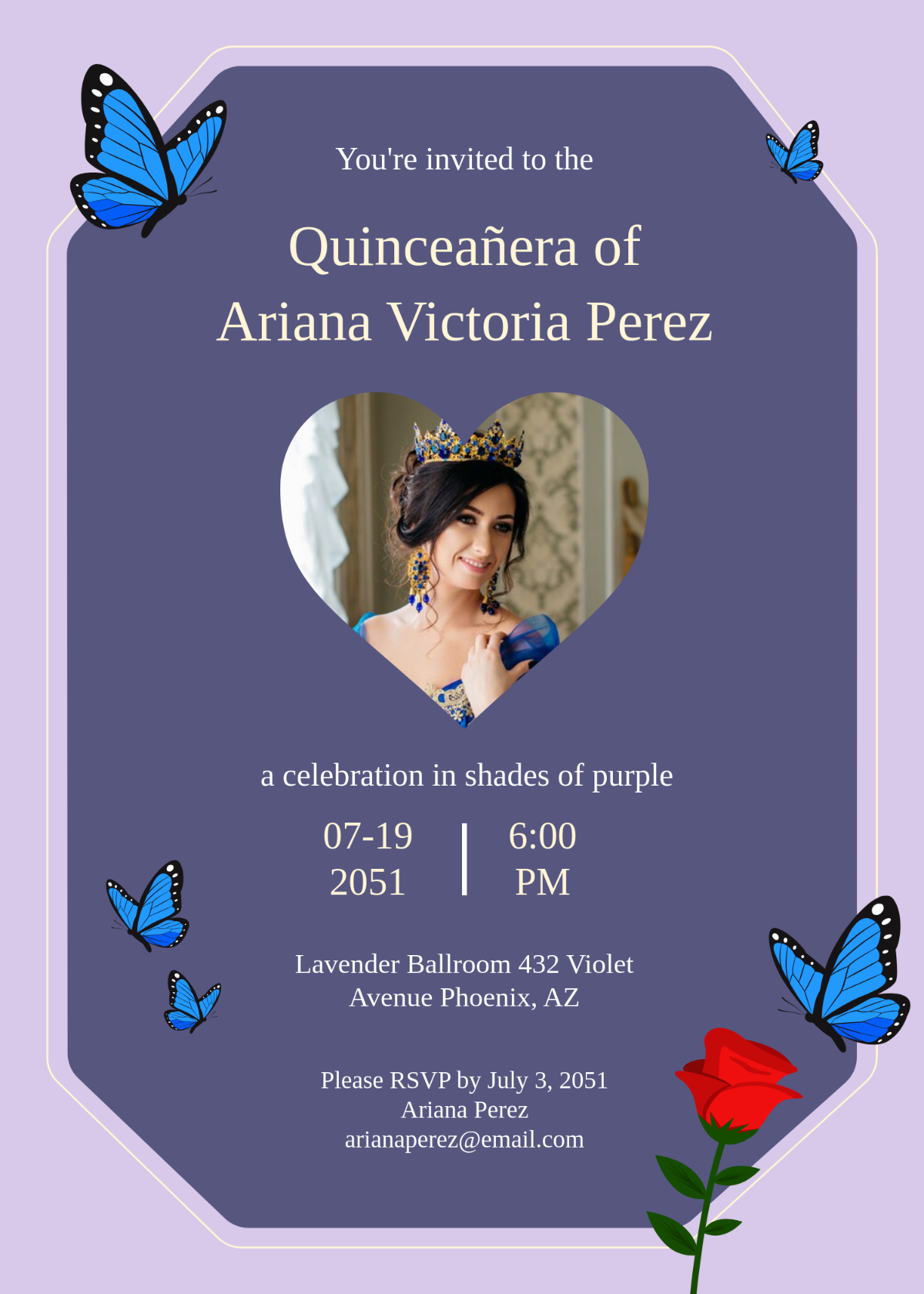 Purple Quinceañera Invitation