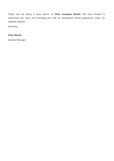 Free Restaurant Policy Change Notice Letter Template to Edit Online