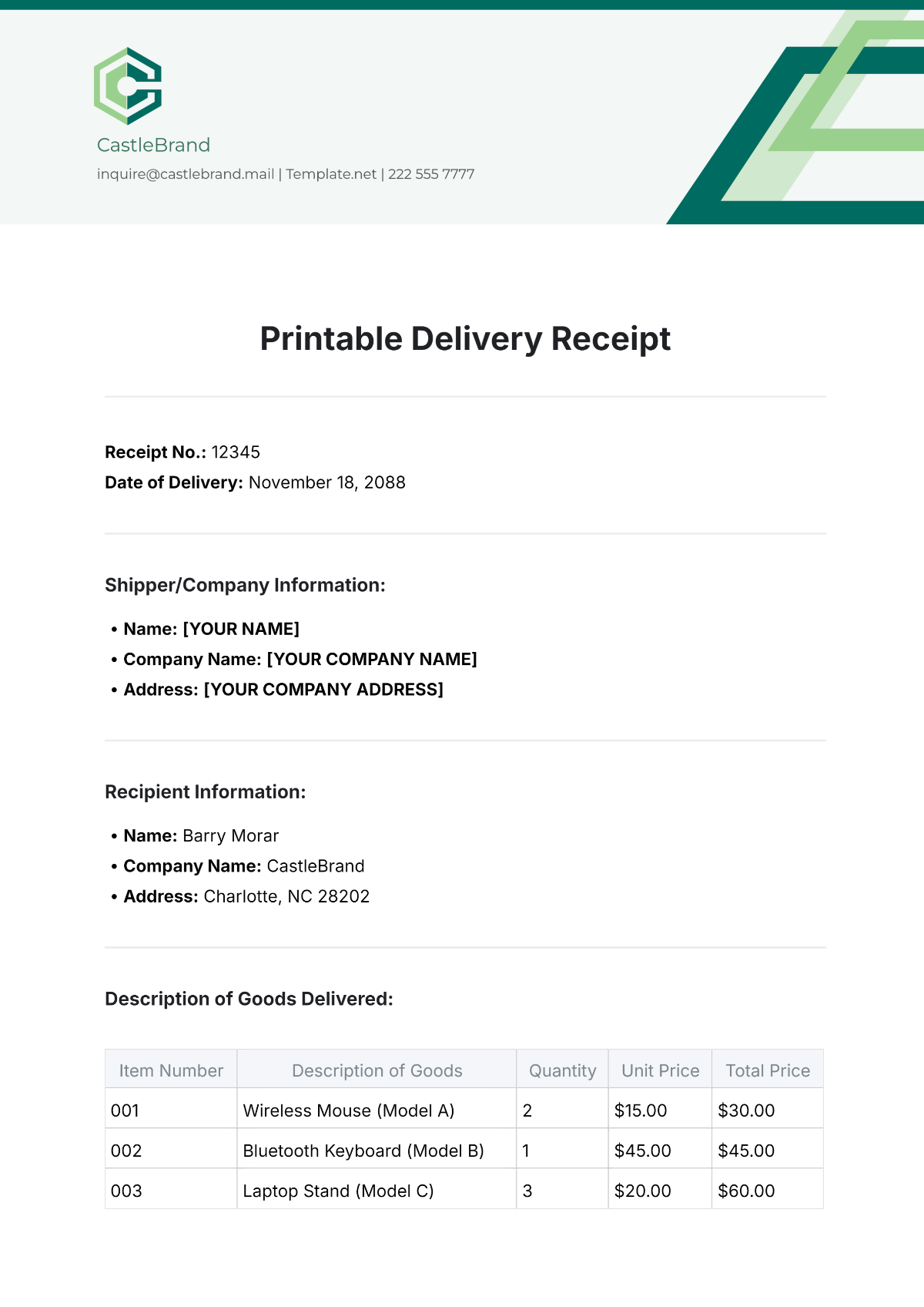 Printable Delivery Receipt Template - Edit Online & Download