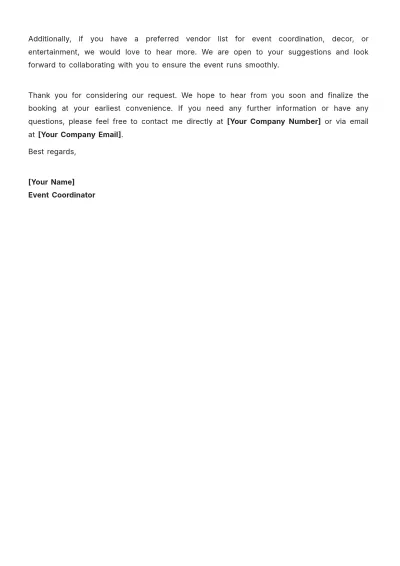Free Restaurant Corporate Event Booking Letter Template to Edit Online