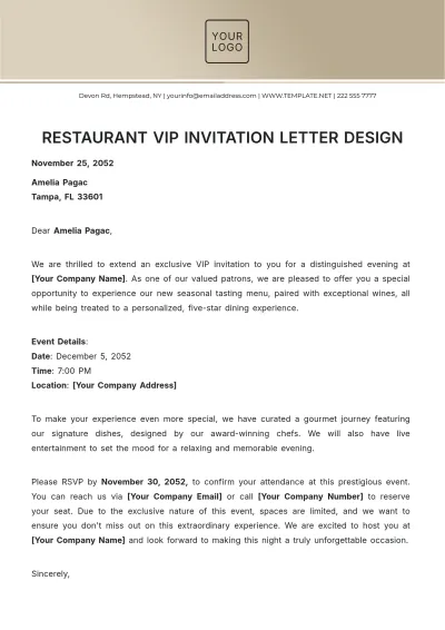Free Restaurant VIP Invitation Letter Design Template to Edit Online