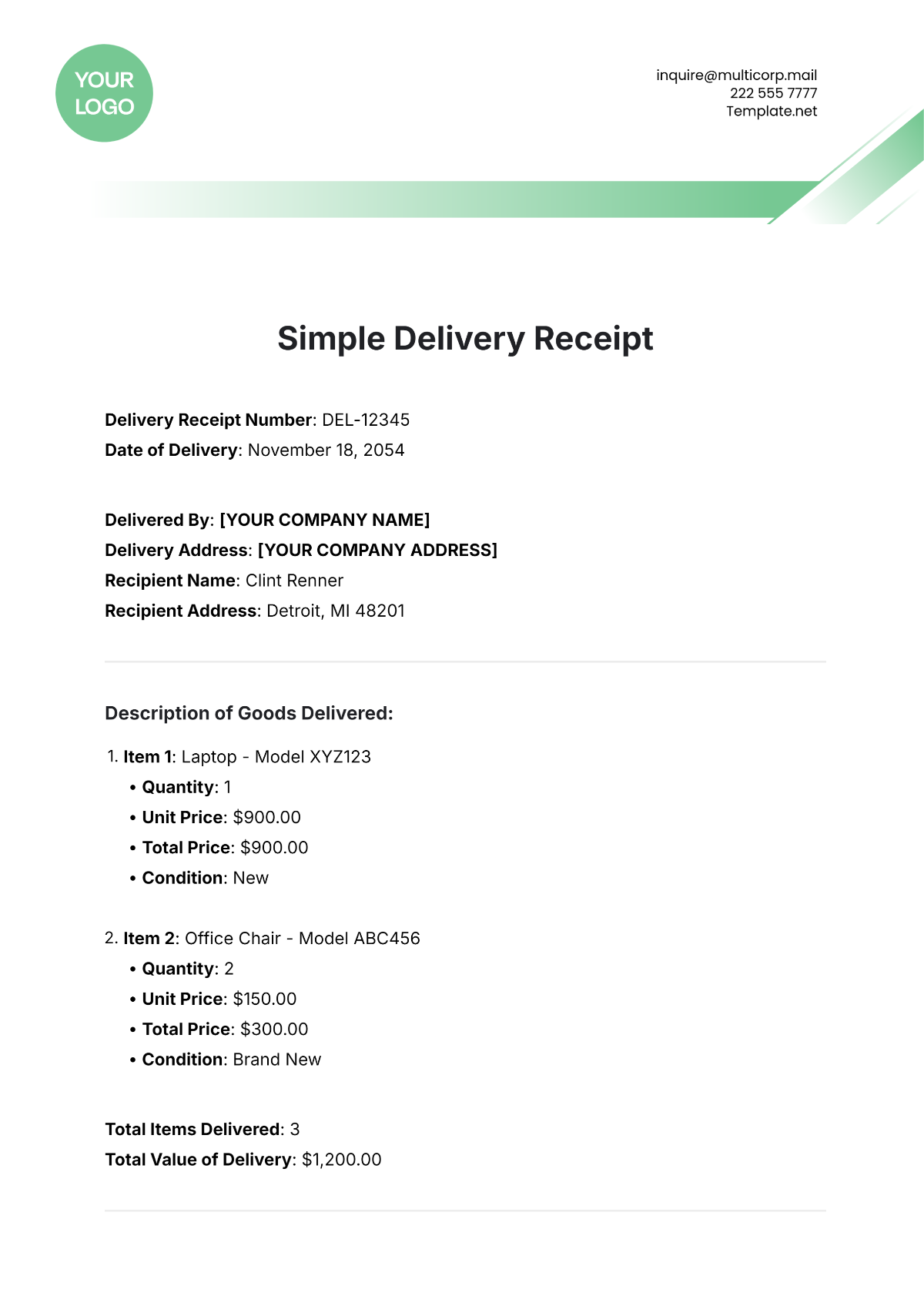 Simple Delivery Receipt Template - Edit Online & Download