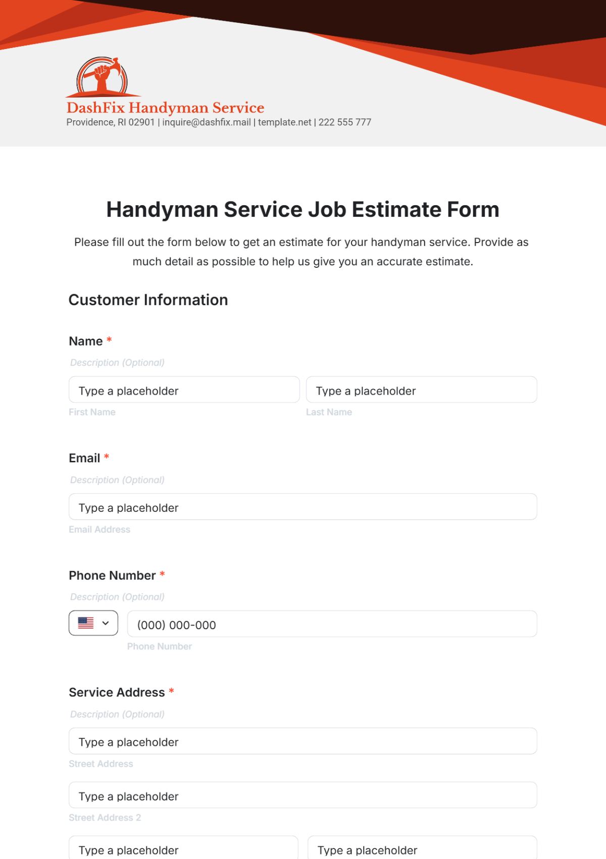 Handyman Service Job Estimate Form Template - Edit Online & Download