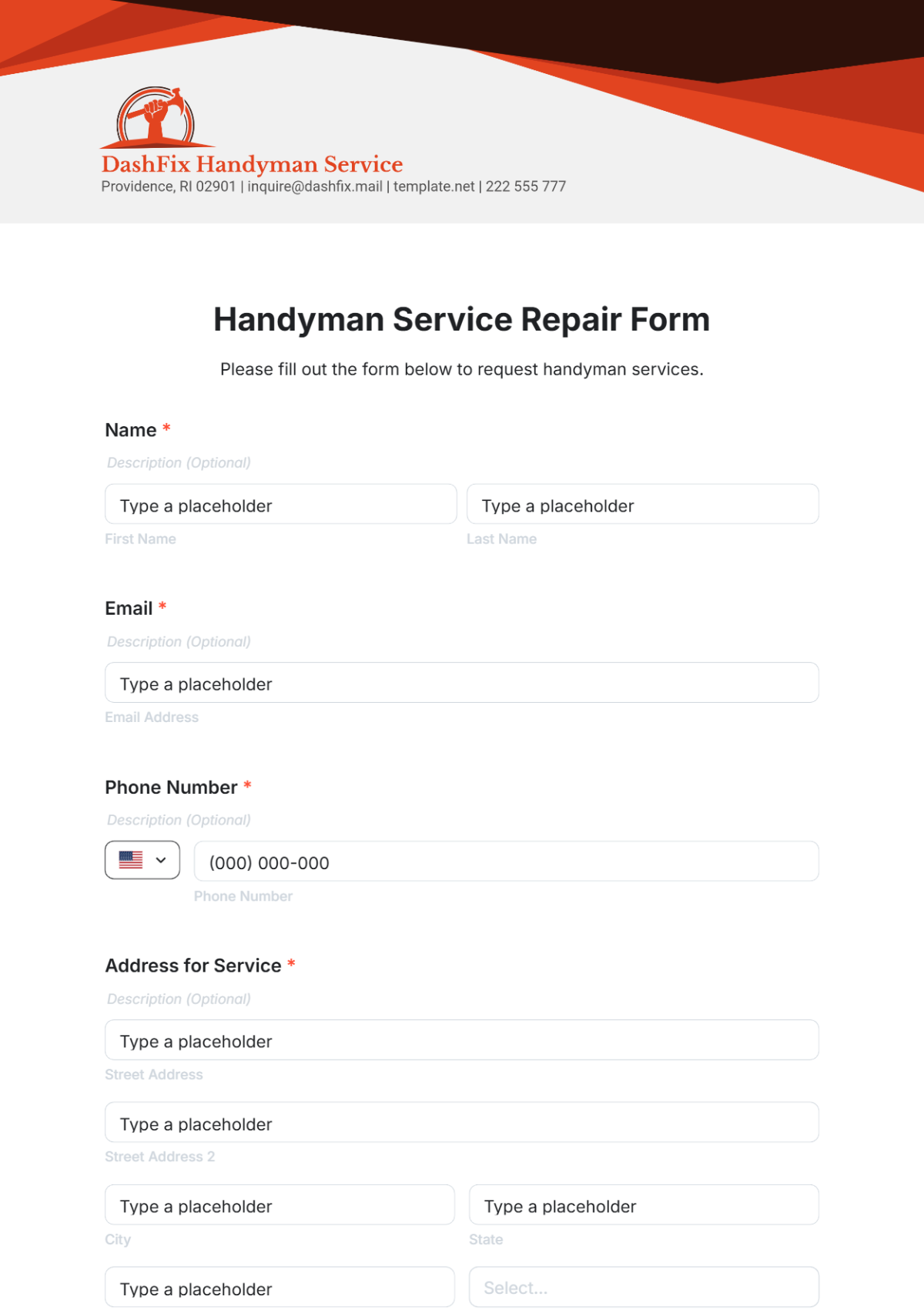 Free Handyman Service Repair Form Template - Edit Online & Download ...