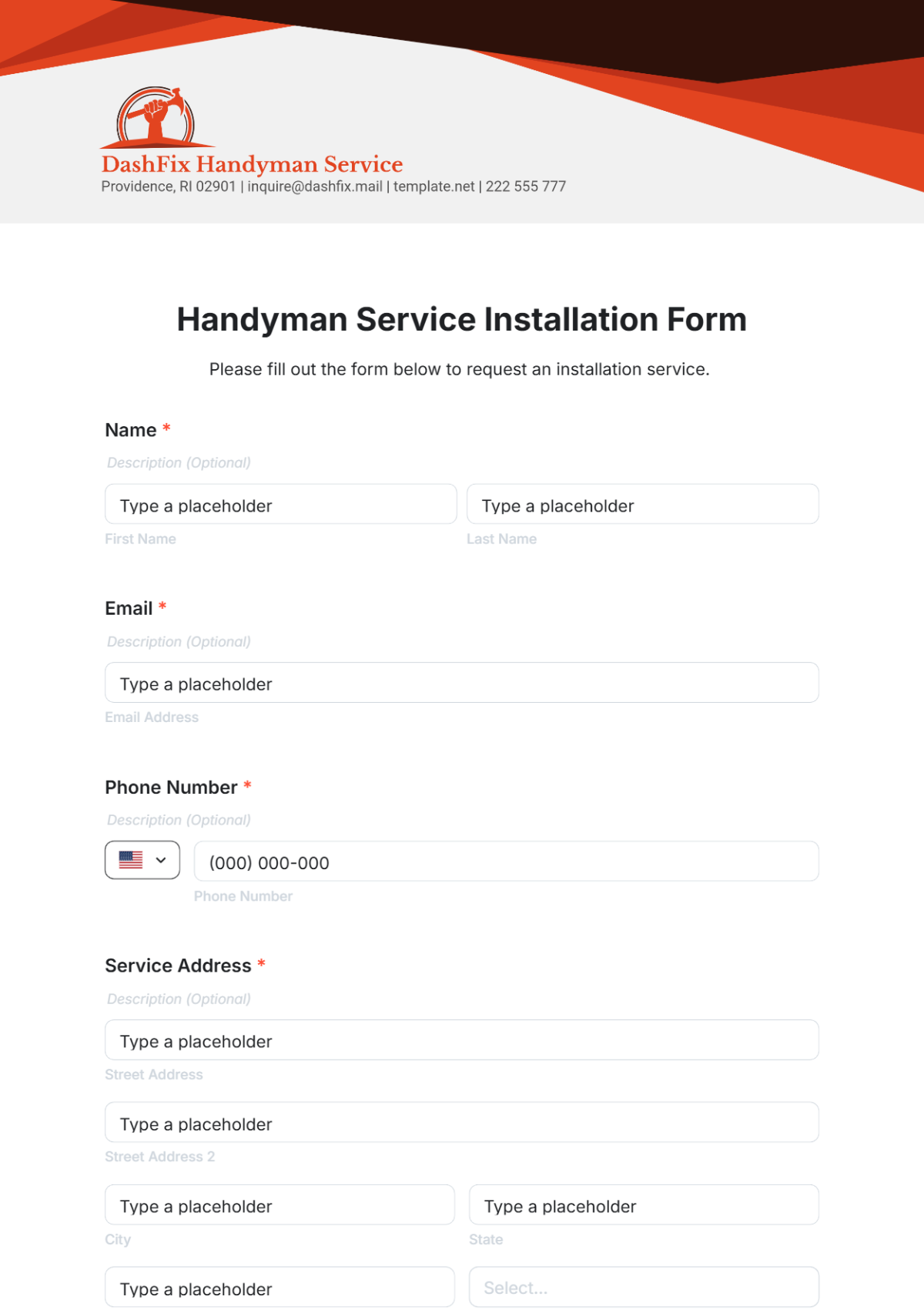 Handyman Service Installation Form Template - Edit Online & Download