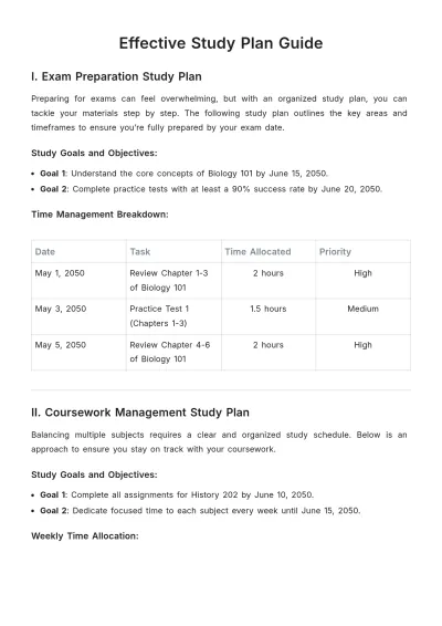 Free Effective Study Plan Guide Template to Edit Online